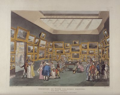 Mostra di disegni ad acquerello, Old Bond Street, tavola 34, da Microcosm of London di Ackermann, o, Londra in miniatura, pubblicato da Rudolph Ackermann inciso da Joseph Constantin da T. and Pugin Rowlandson